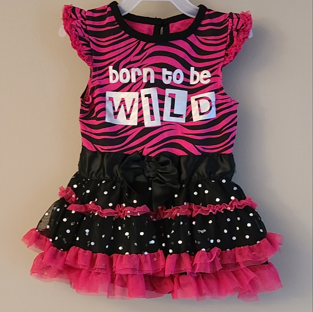 "Born to be Wild" pink zebra striped onesie/bodysuit with tutu